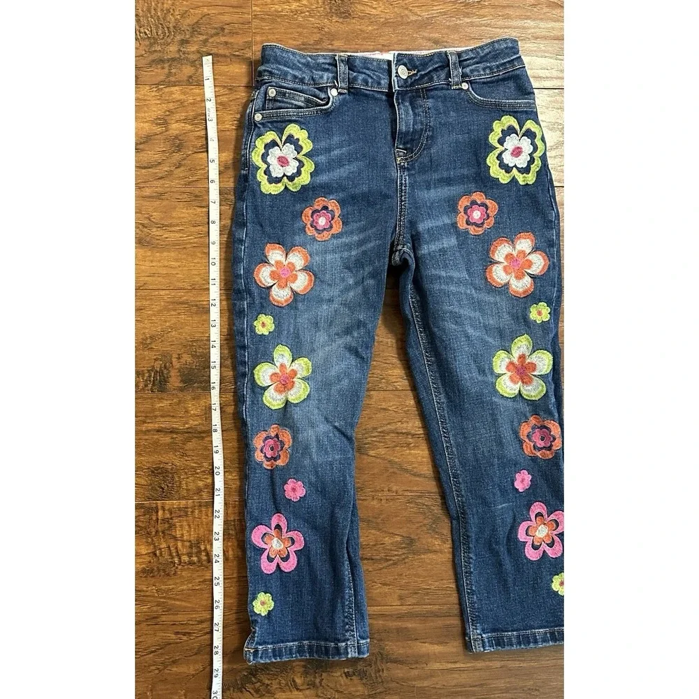 Mini Boden Floral Embroidered Jean Capri Spring Summer Flowers Girls 12Y